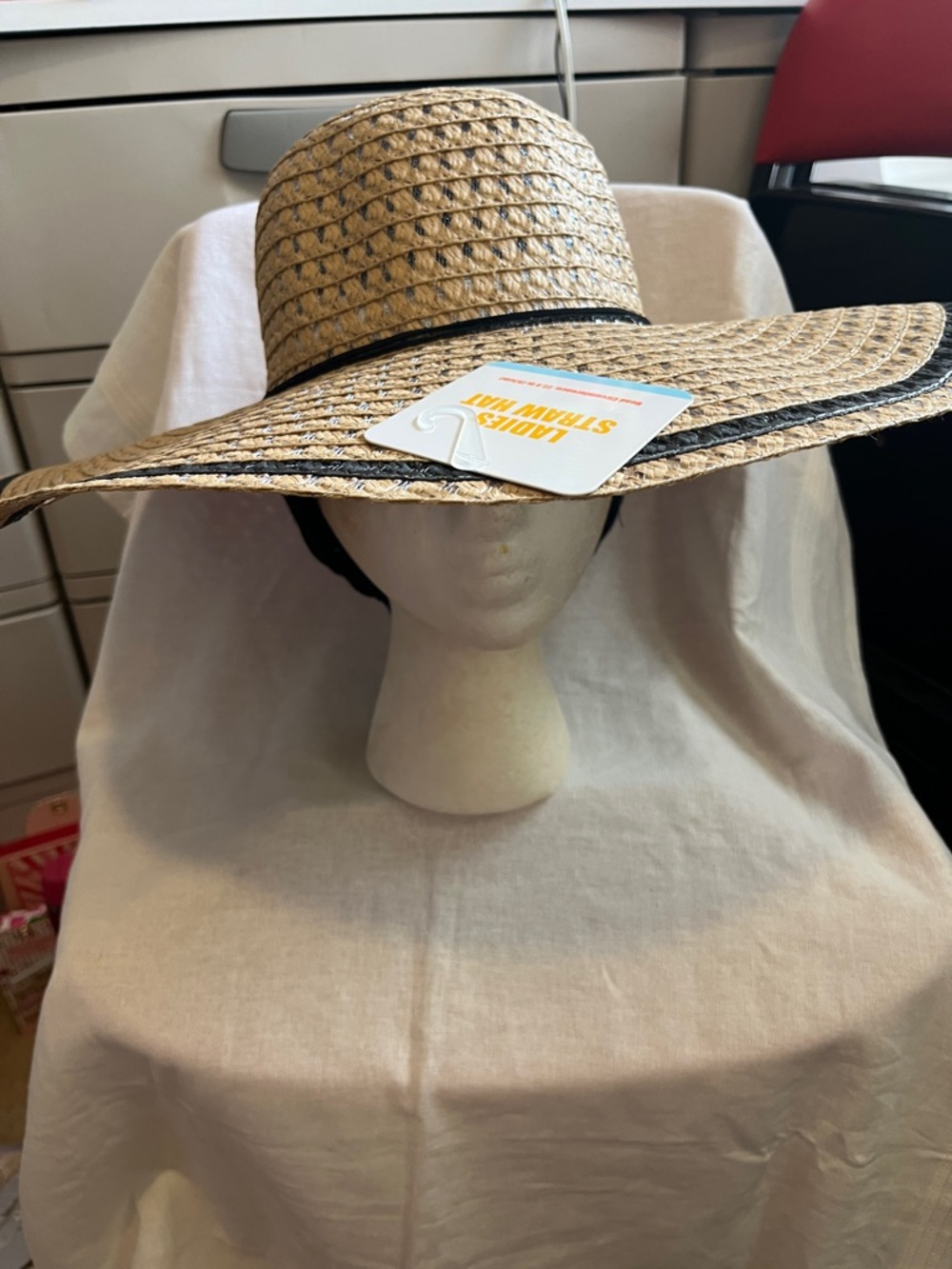 Old Navy Natural Straw Wide-Brim Sun Hat with Black Trim